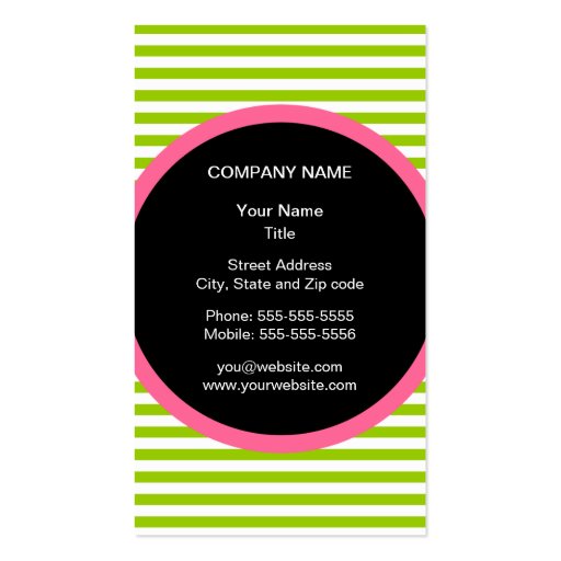 Modern Stripe Monogram Business Card - Green/White (back side)