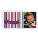 Modern Stripe Thank You Baby Birthday Photocard Customized Photo Card
