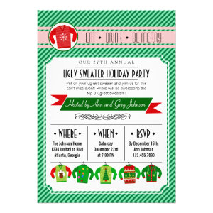 Modern Striped Ugly Sweater Holiday Party Personalized Invite