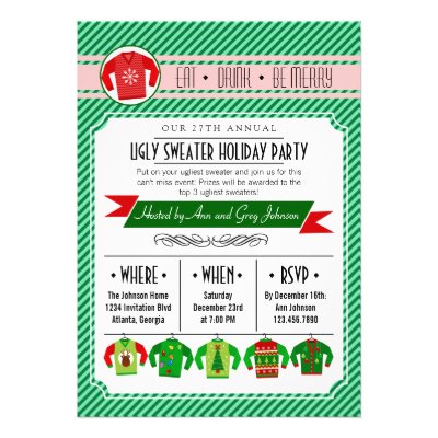 Modern Striped Ugly Sweater Holiday Party Personalized Invite