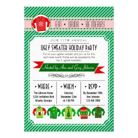 Modern Striped Ugly Sweater Holiday Party Personalized Invite