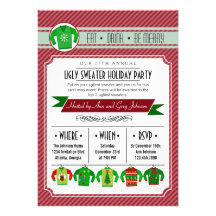 Modern Striped Ugly Sweater Holiday Party Personalized Invites