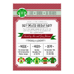 Modern Striped Ugly Sweater Holiday Party Personalized Invites