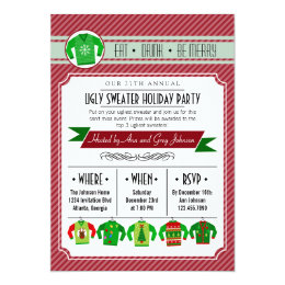 Modern Striped Ugly Sweater Holiday Party 5x7 Paper Invitation Card