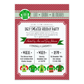 Modern Striped Ugly Sweater Holiday Party 5x7 Paper Invitation Card
