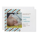 Modern stripes blue brown baby birth announcement invitation
