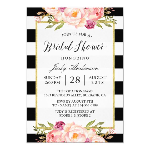 Modern Stripes Floral Decor Wedding Bridal Shower Card (front side)