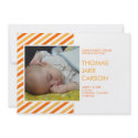Modern stripes orange baby birth announcement invitation