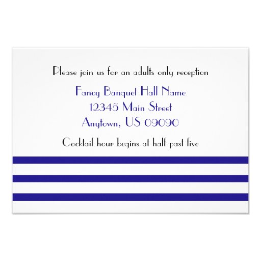 Modern Stripes Reception Cards (Navy Blue) Personalized Invite