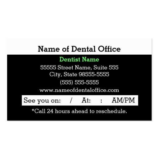 Modern Style Dentist Dental Appointment Reminder Business Card Templates (back side)