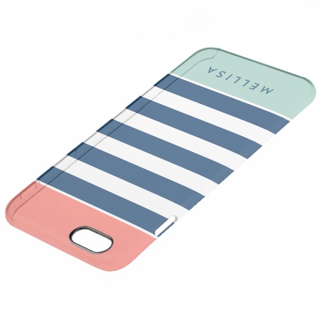 Modern Stylish Coral Mint Navy White Stripes Uncommon Clearlyâ„¢ Deflector iPhone 6 Plus Case-4
