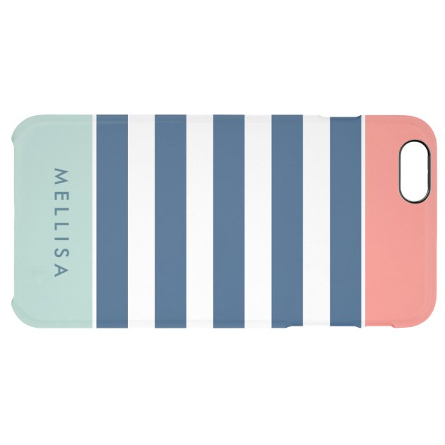 Modern Stylish Coral Mint Navy White Stripes Uncommon Clearlyâ„¢ Deflector iPhone 6 Plus Case-5
