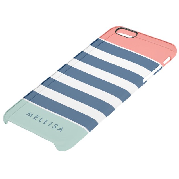 Modern Stylish Coral Mint Navy White Stripes Uncommon Clearlyâ„¢ Deflector iPhone 6 Plus Case