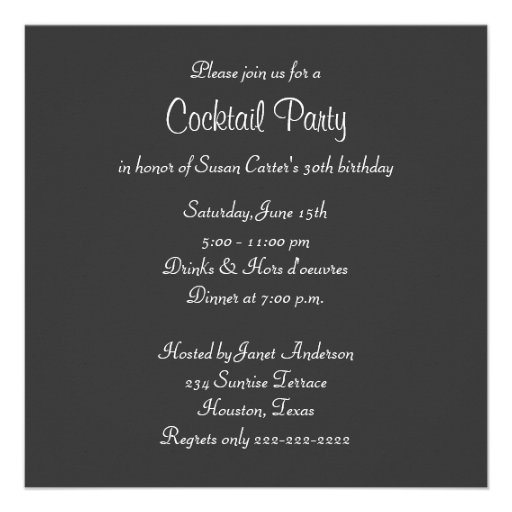 Modern Stylish Red & Black Cocktail Party Invitati Personalized Invitations