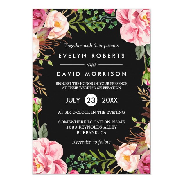 Modern Stylish Romantic Wedding Floral Wreath Card
