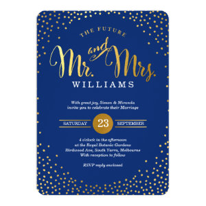 MODERN STYLISH WEDDING gold confetti navy blue 5x7 Paper Invitation Card