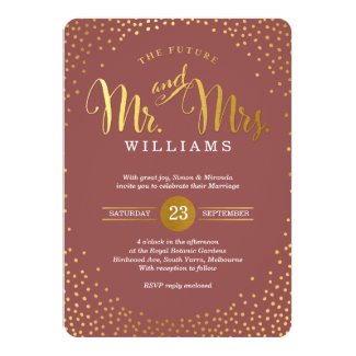MODERN STYLISH WEDDING mini gold confetti marsala 5x7 Paper Invitation Card