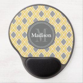 Modern Stylish Yellow Grey Diamond Pattern Gel Mousepad
