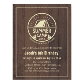 Modern Summer Camping Birthday Party Invitations