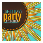 Modern Sunflower Mint Orange Birthday Party Invite