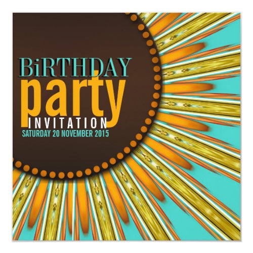 Modern Sunflower Mint Orange Birthday Party Invite