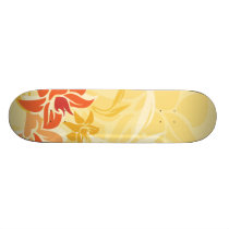 Modern Sunset Lily Leaf and Flowers Skateboard Deck