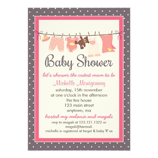 Modern Sweet Baby Clothes Line Girl Baby Shower Invites