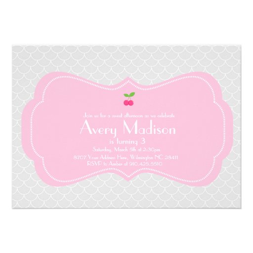 Modern & Sweet Cherry Invitation - Pink and grey