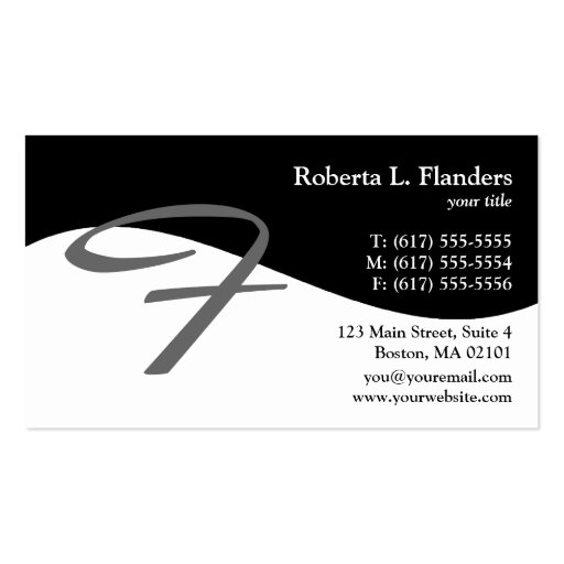 Modern Swirl F Monogram Business Cards (front side)