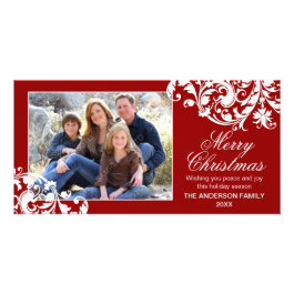 Modern Swirl Flourish Christmas Red and White Photo Cards