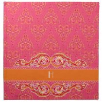 Modern Swirl Flourish Heart Hot Pink Monogrammed Cloth Napkin