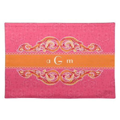 Modern Swirl Flourish Heart Hot Pink Monogrammed Placemat