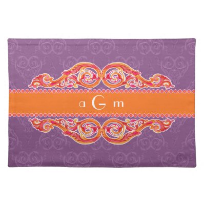 Modern Swirl Flourish Heart Plum Purple Monograms Place Mat