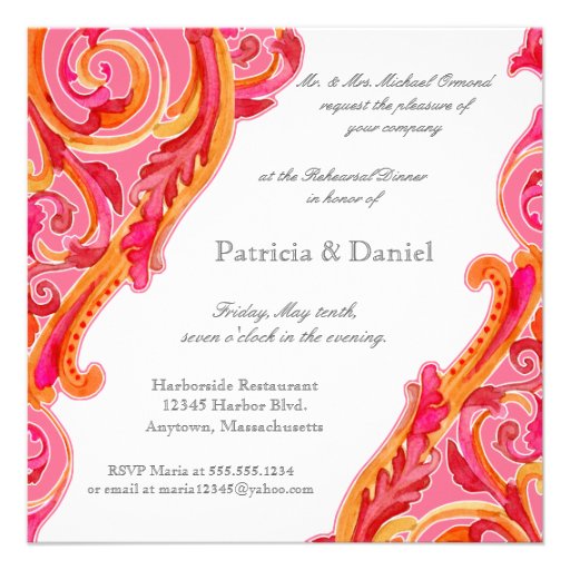 Modern Swirl Flourish Heart Rehearsal Dinner Card Invitations