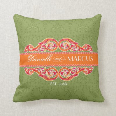 Modern Swirl Flourish Heart Tangerine Chic Citrus Throw Pillows