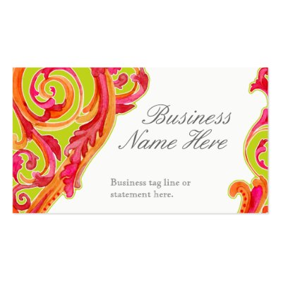 Modern Swirl Flourish Heart Tangerine Hot Pink Business Card Template
