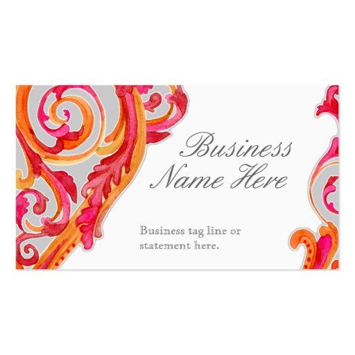 Modern Swirl Flourish Heart Tangerine Hot Pink Business Card Templates (front side)