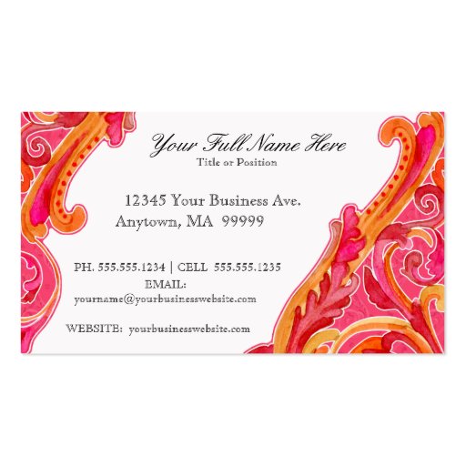 Modern Swirl Flourish Heart Tangerine Hot Pink Business Cards (back side)