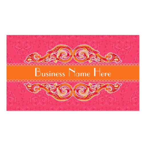 Modern Swirl Flourish Heart Tangerine Hot Pink Business Cards (front side)