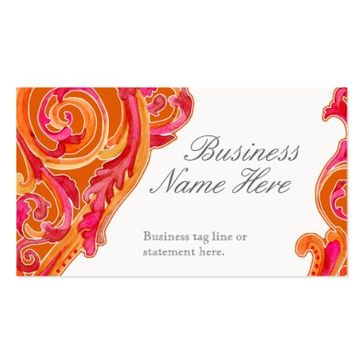 Modern Swirl Flourish Heart Tangerine Hot Pink Business Card Template