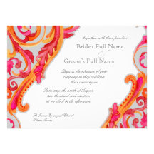 Modern Swirl Flourish Heart Tangerine Hot Pink Personalized Invitation