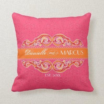 Modern Swirl Flourish Heart Tangerine Hot Pink Throw Pillows