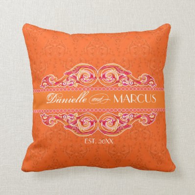 Modern Swirl Flourish Heart Tangerine Hot Pink Throw Pillow