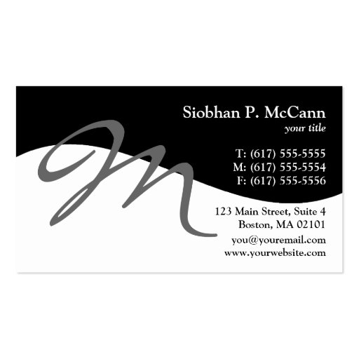 Modern Swirl M Monogram Business Cards (front side)