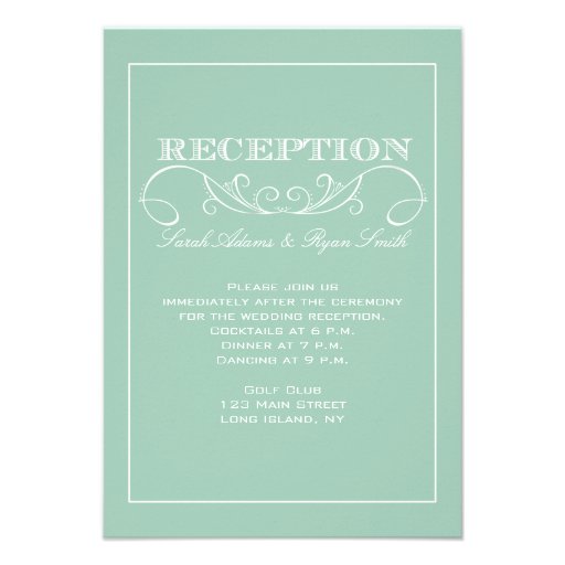 Modern Swirl Mint Wedding Reception Invitation
