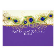 Modern Swirl Peacock Feathers Rehearsal Dinner Custom Invitations