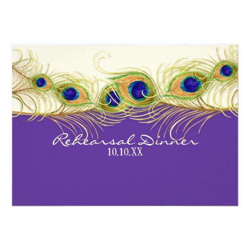 Modern Swirl Peacock Feathers Rehearsal Dinner Custom Invitations