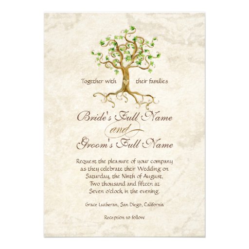 Modern Swirl Tree Roots Leaf Antique Parchment Personalized Invite