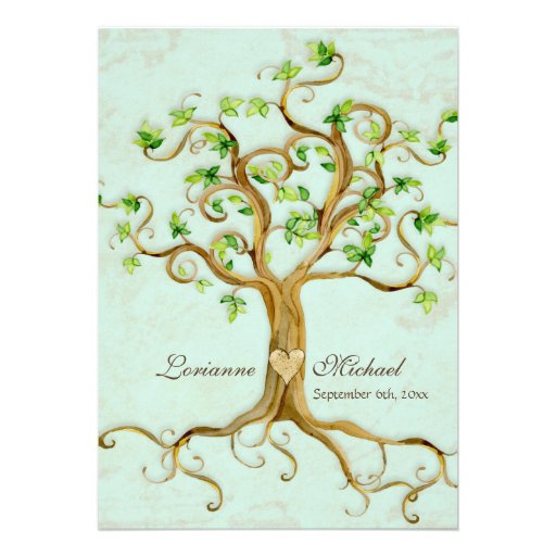 Modern Swirl Tree Roots Leaf Antique Parchment Personalized Invite