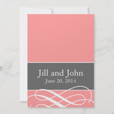 Modern Swirls Wedding Invitations Coral Pink Grey by epclarke